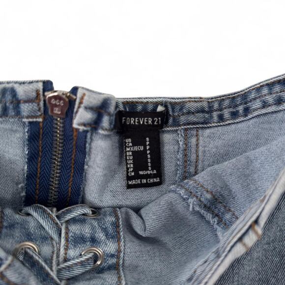 Forever 21 90s burnout grunge slinky flared lace-up corset denim top size S - Picture 2 of 3